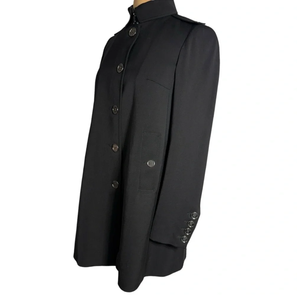 Burberry London Black Short Camden Heritage Car Coat Nova Check Lining Size 6 - Picture 6 of 14